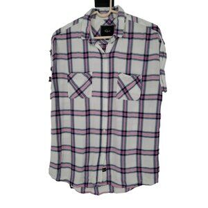 Rails Size Medium Womens Top Pink White Plaid Short Sleeve Button Up Shirt